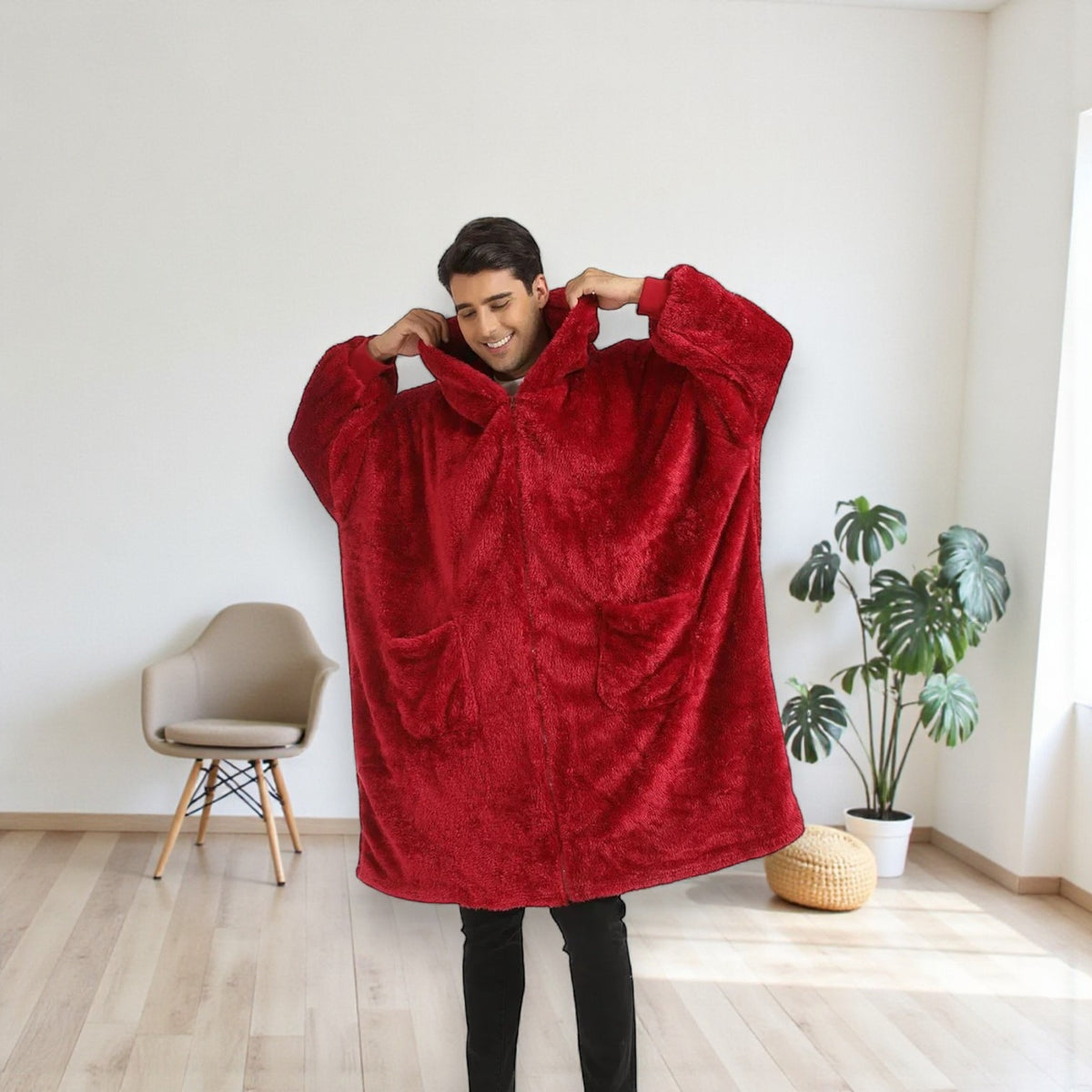 Poncho polaire homme rouge
