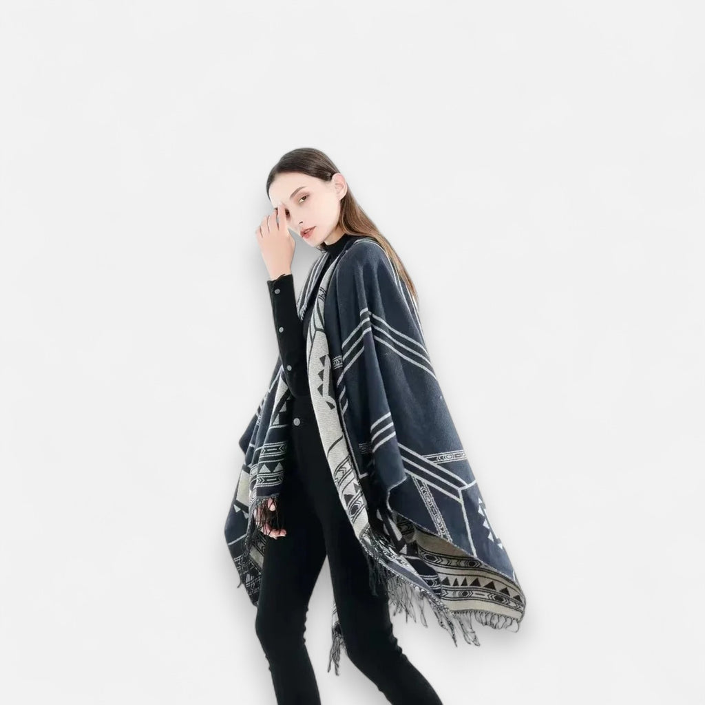 Poncho en laine femme avec motifs