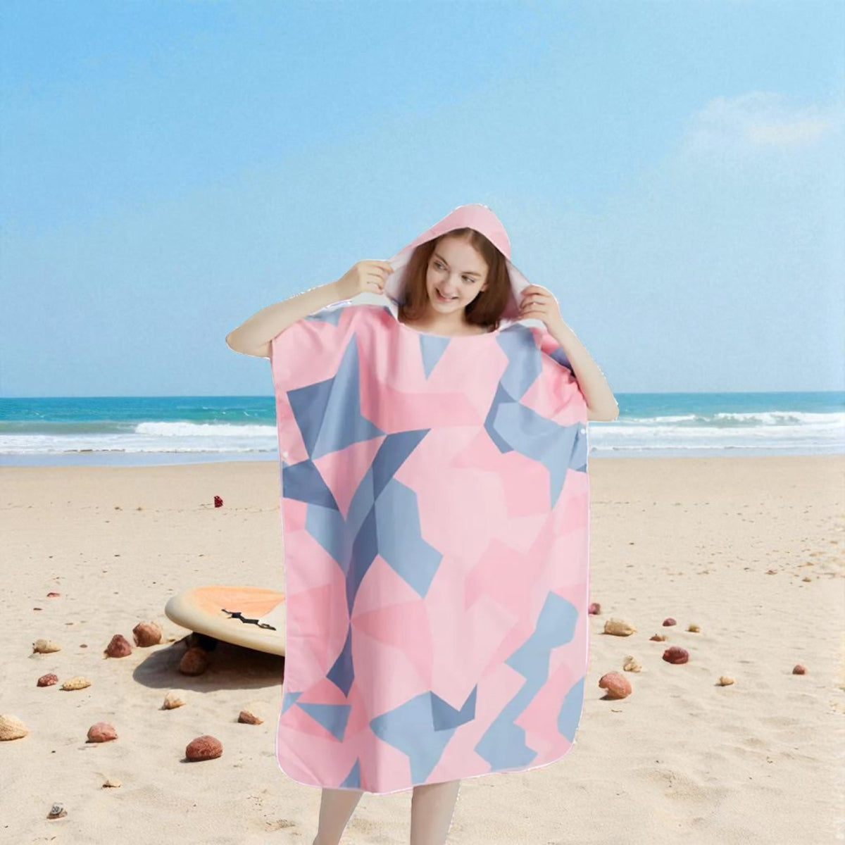 Poncho surf femme imprimé géométrique