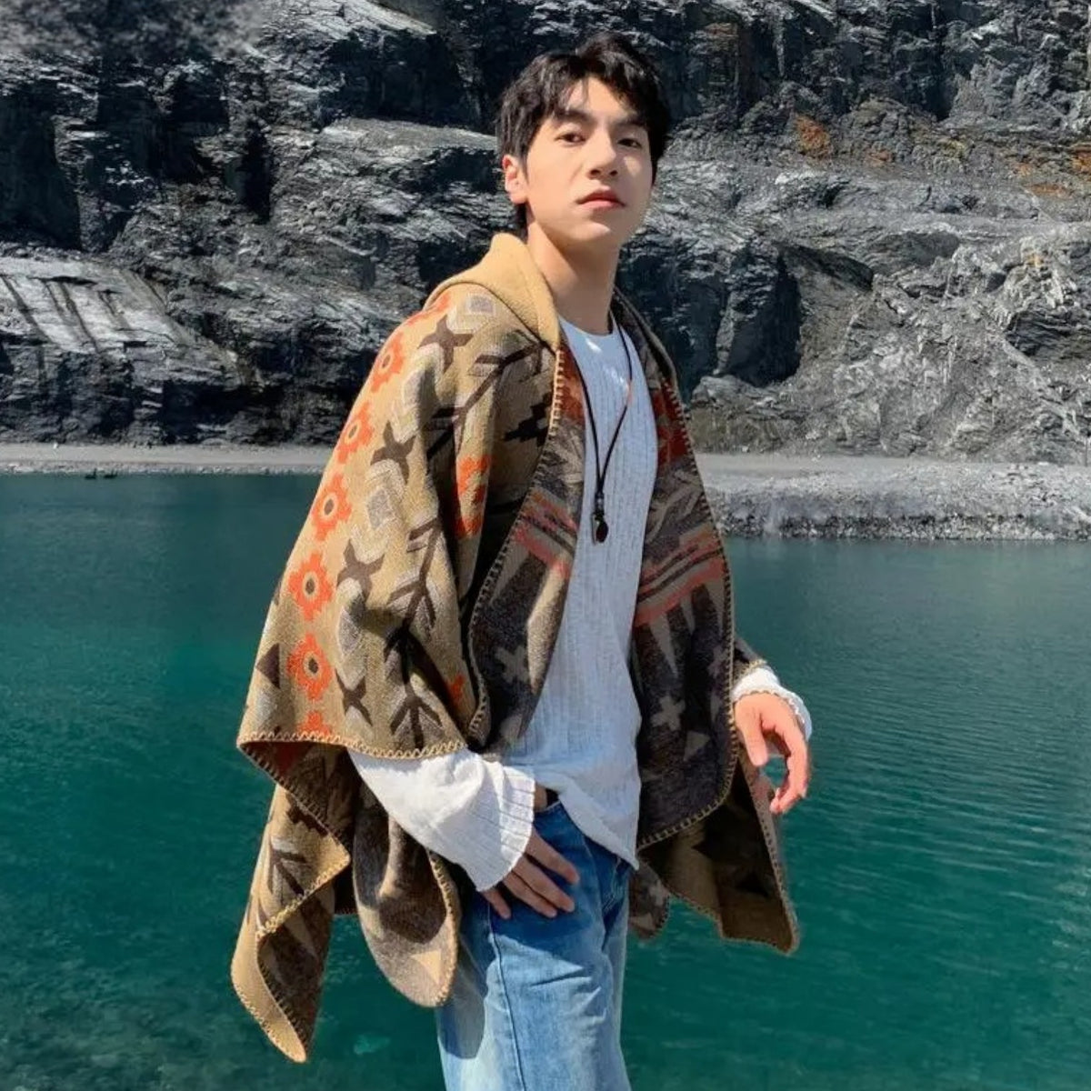 Poncho chaud homme style bohème