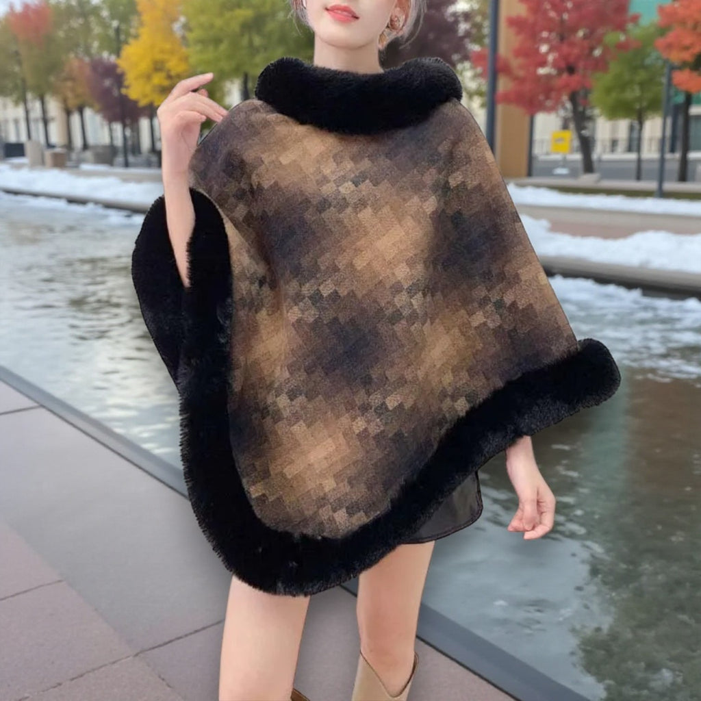 Poncho en laine femme fourrure