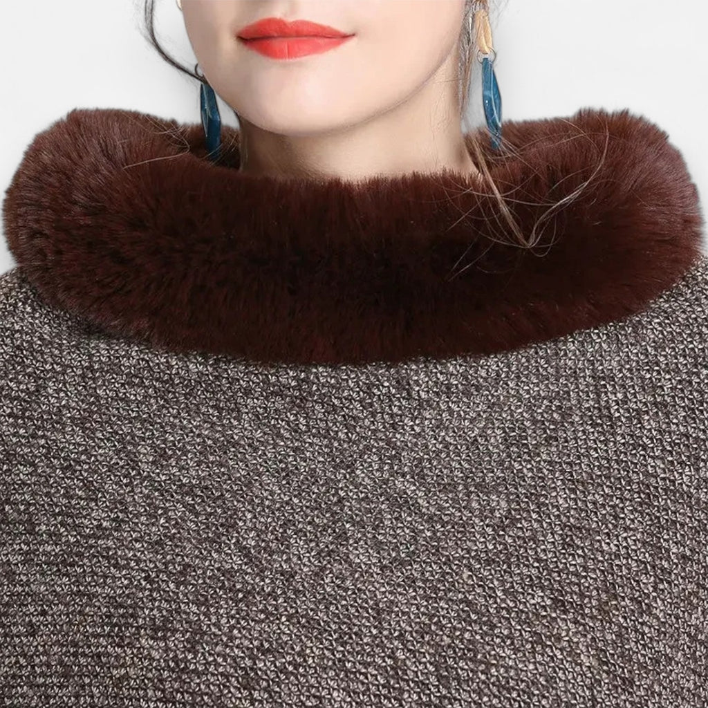 Poncho en laine femme avec fourrure