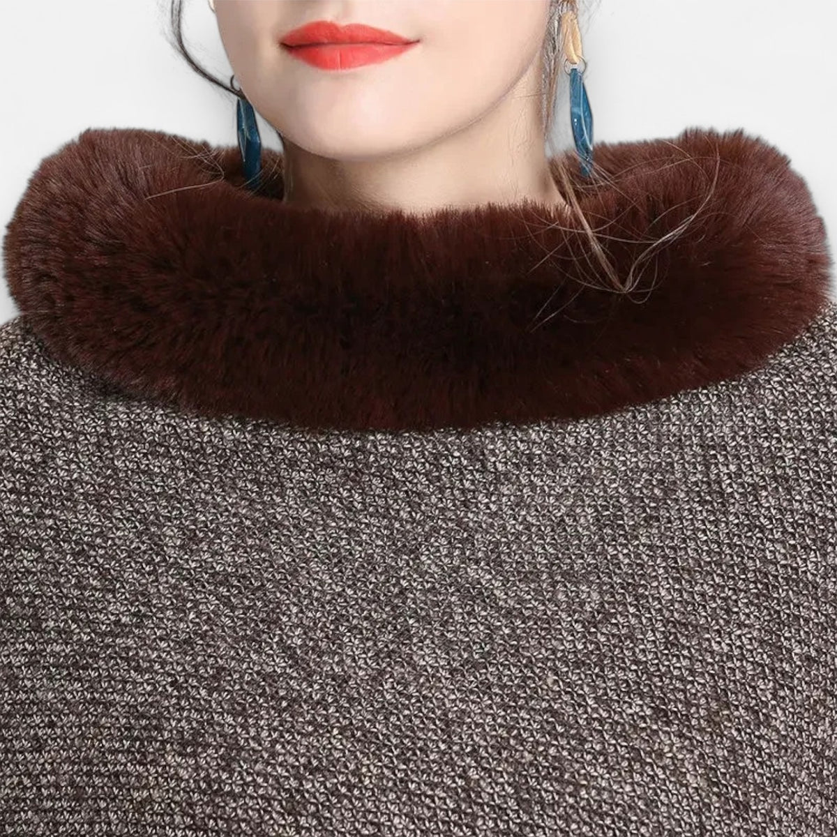 Poncho en laine femme avec fourrure