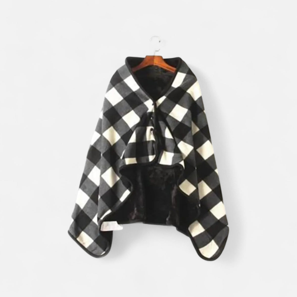 Poncho polaire femme noir et blanc