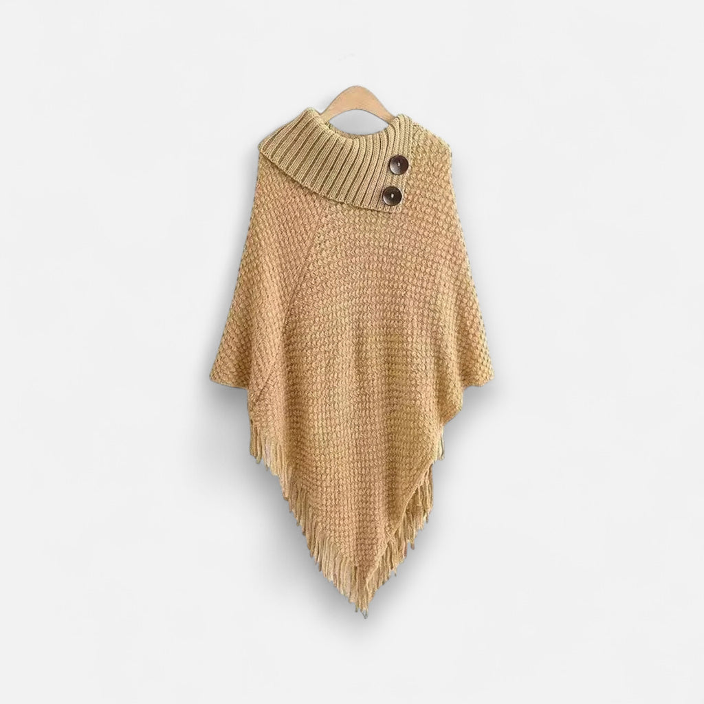 Poncho en laine femme à col boutonné