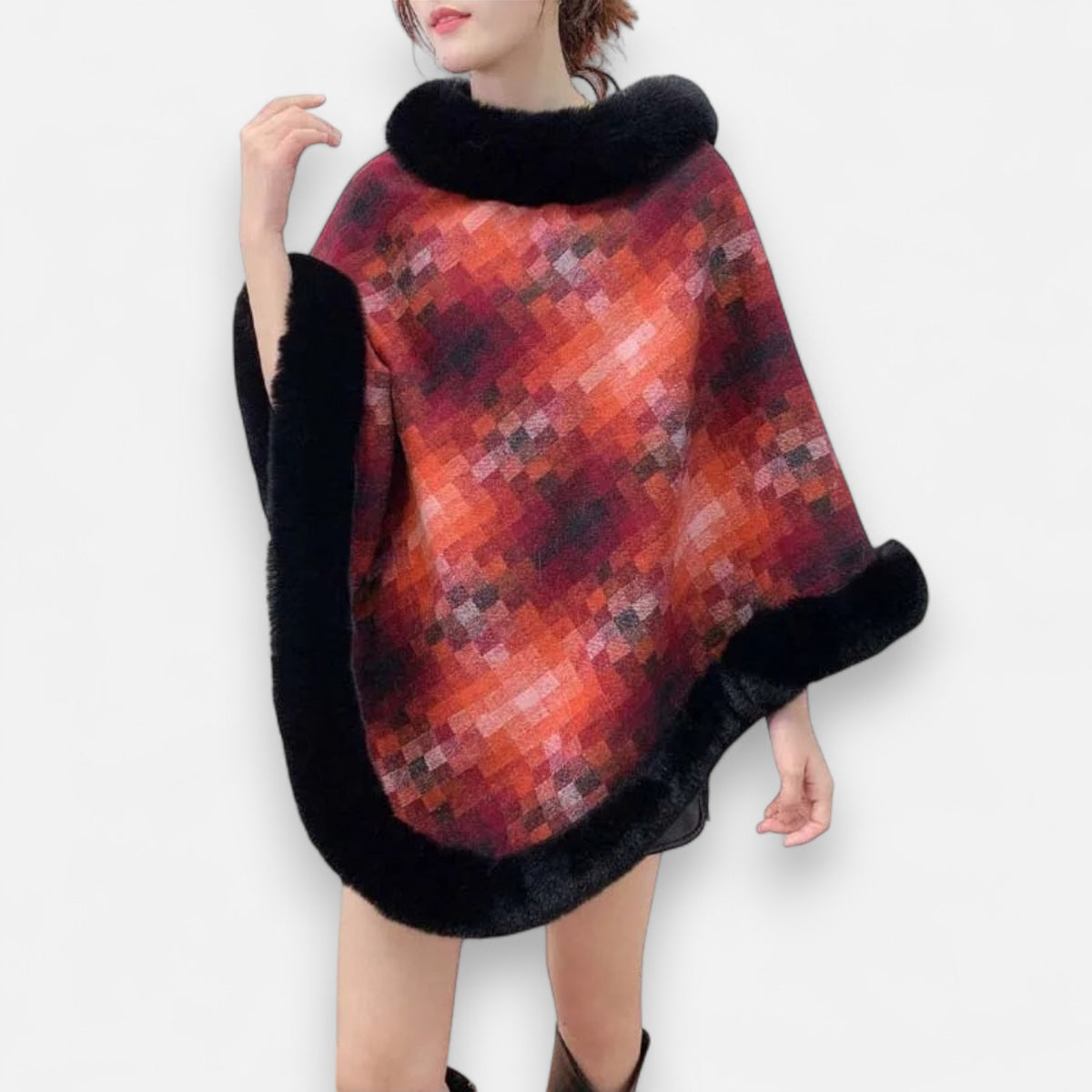 Poncho en laine femme fourrure