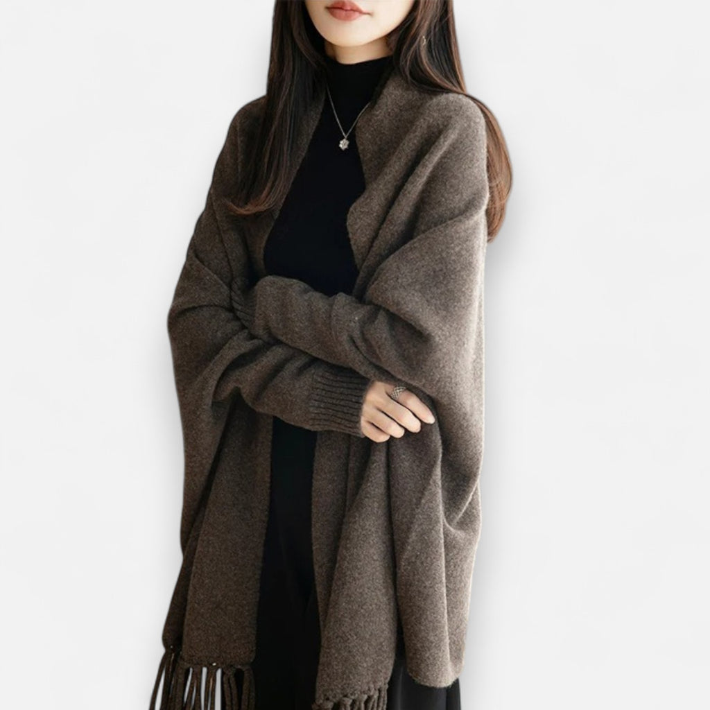 Poncho en laine femme à franges