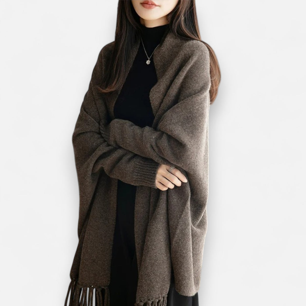 Poncho en laine femme à franges