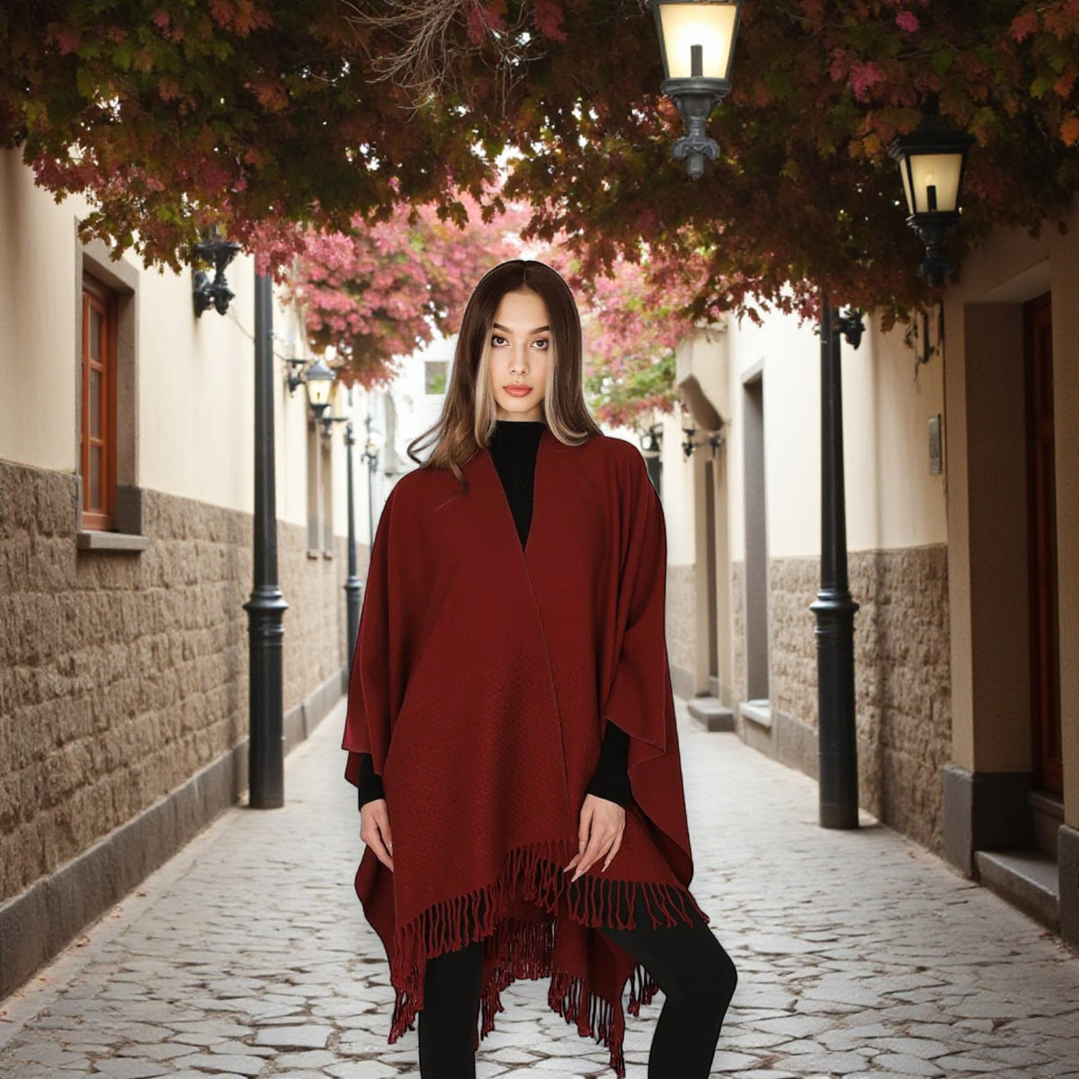 Poncho en laine femme uni tendance