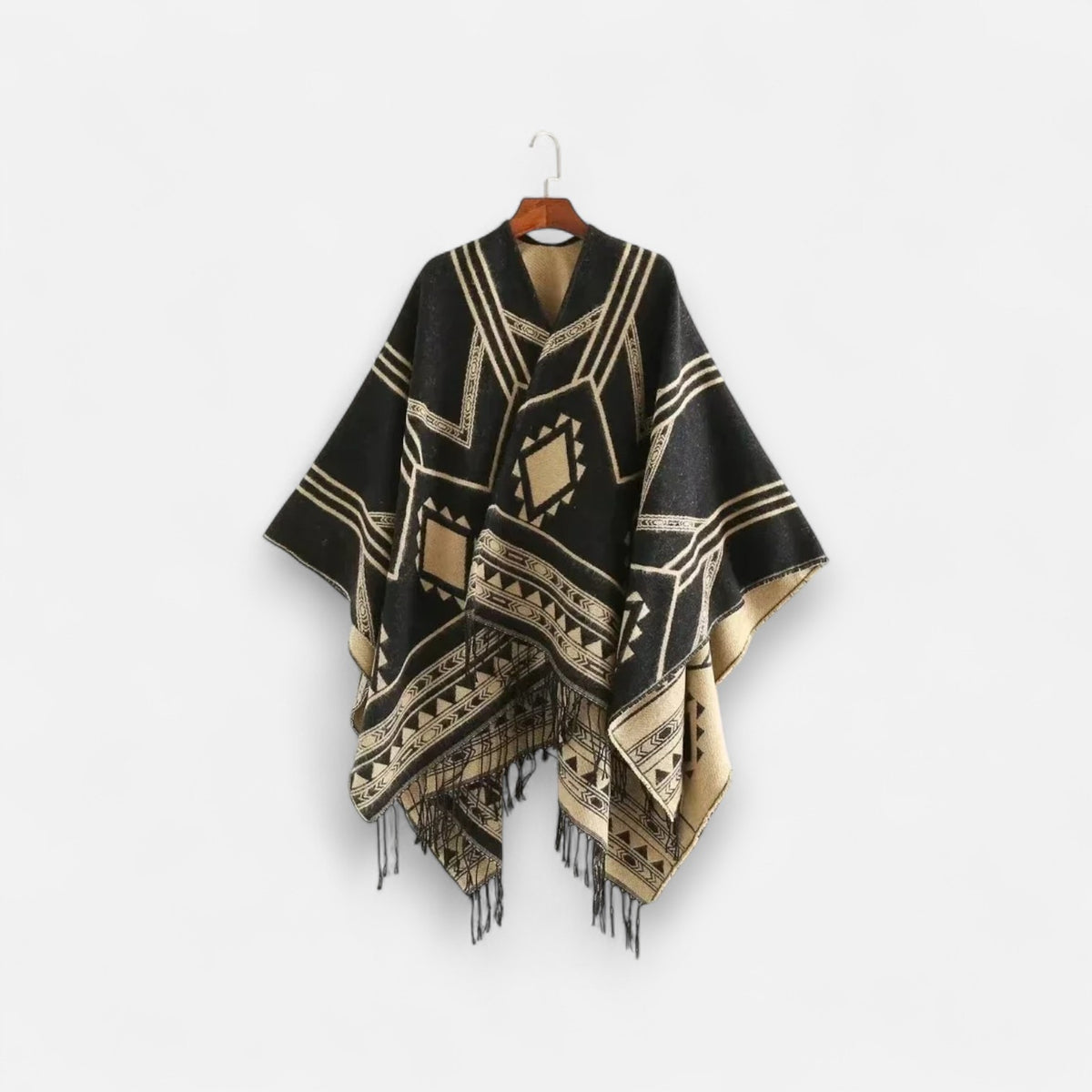 Poncho en laine femme avec motifs