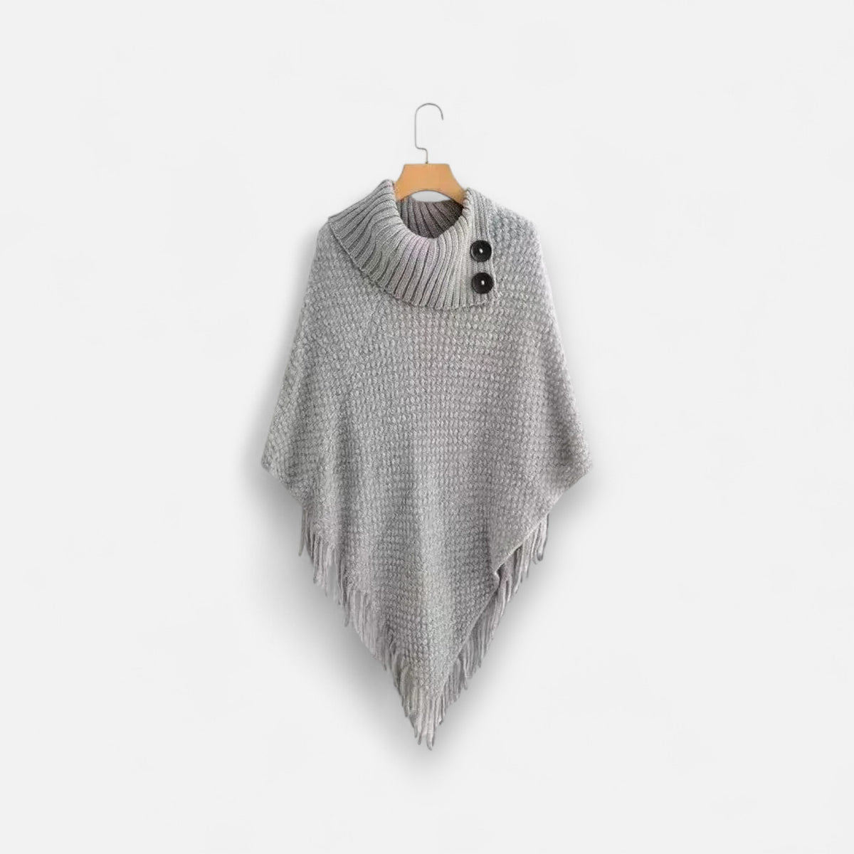 Poncho en laine femme à col boutonné