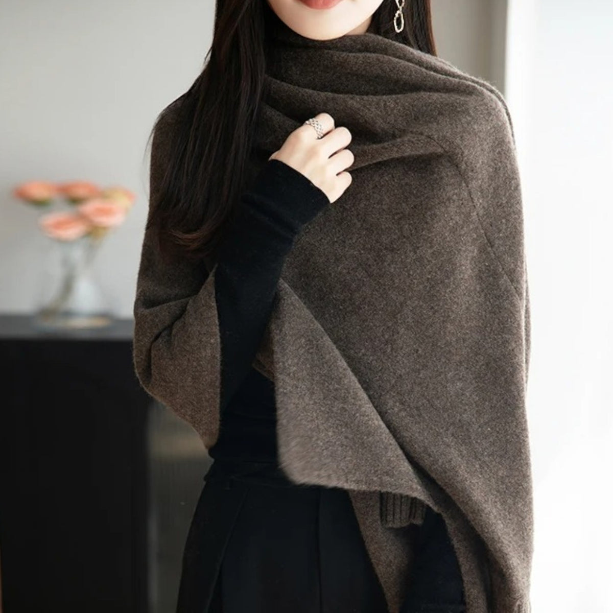 Poncho en laine femme à franges