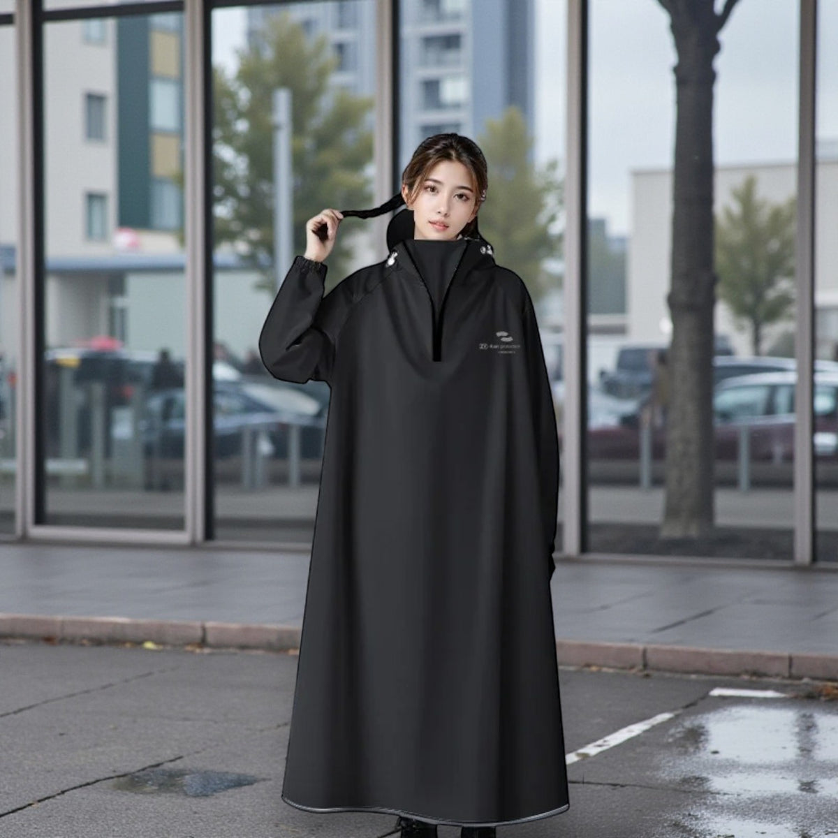 Poncho pluie femme tendance long