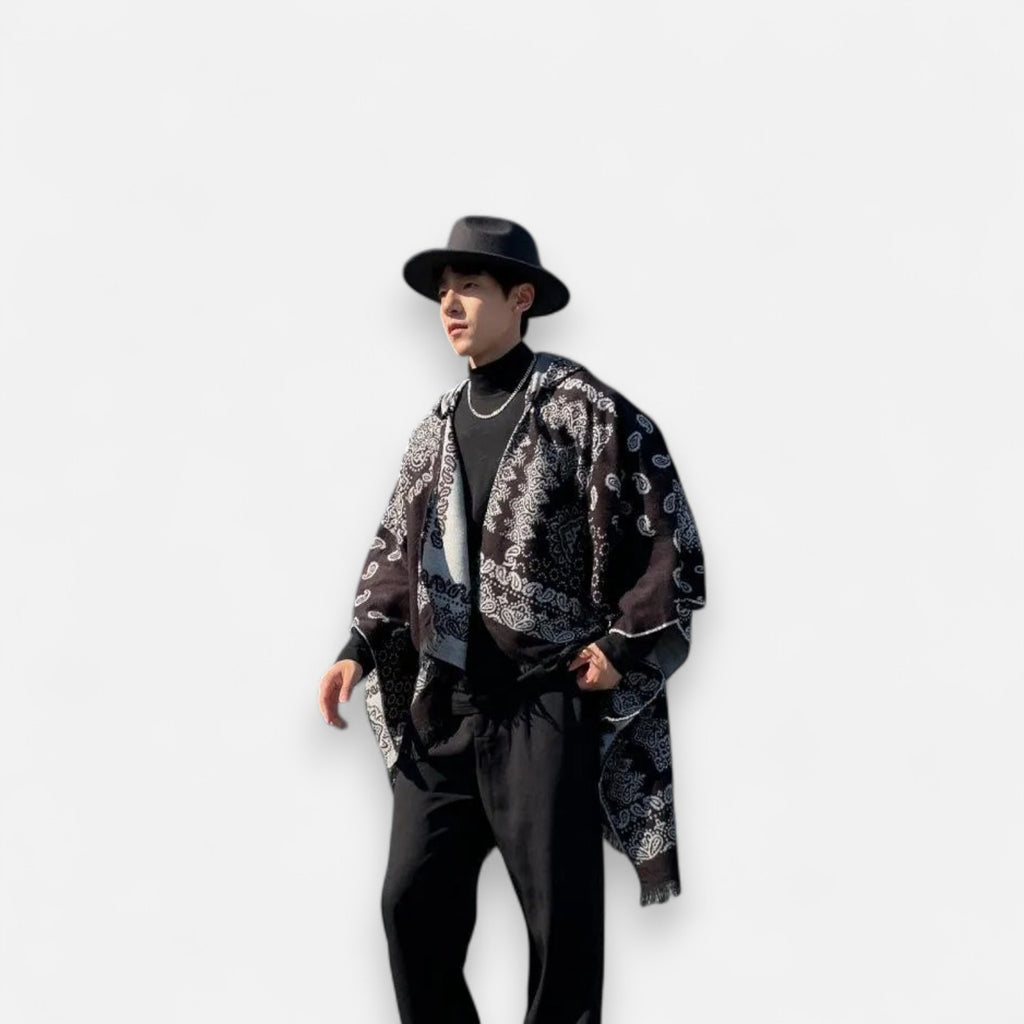 Poncho chaud homme design oriental