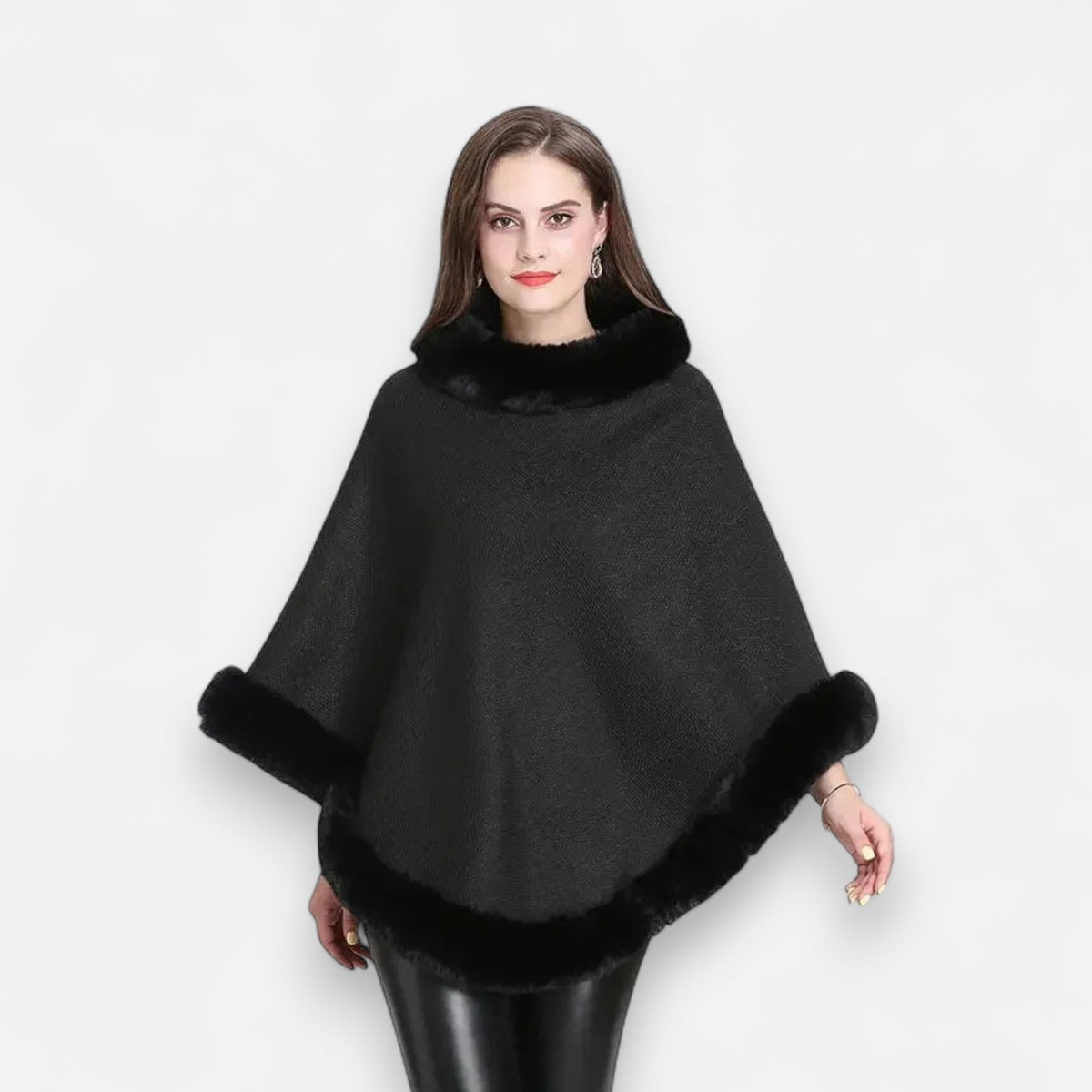 Poncho en laine femme avec fourrure