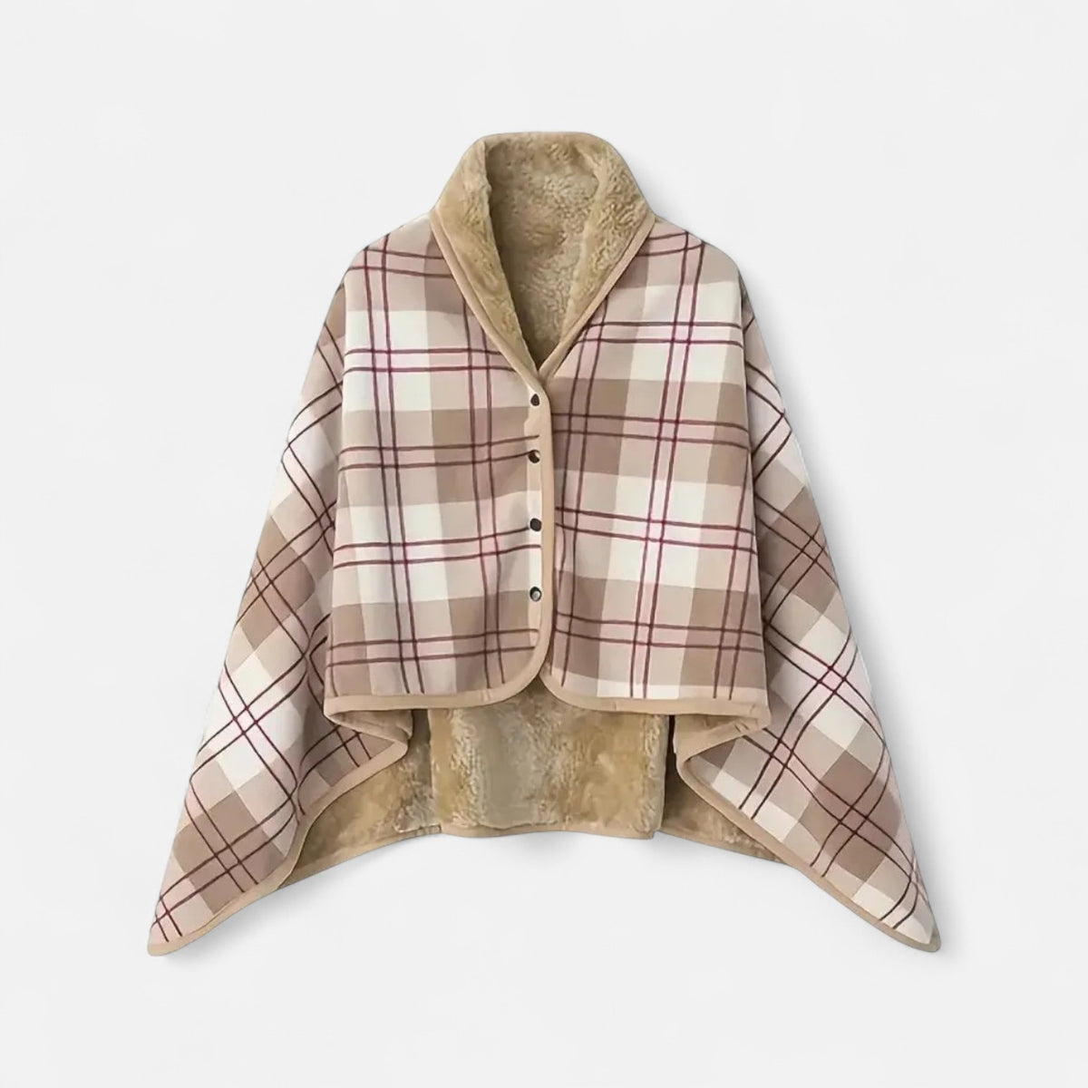 Poncho polaire femme à carreaux beige