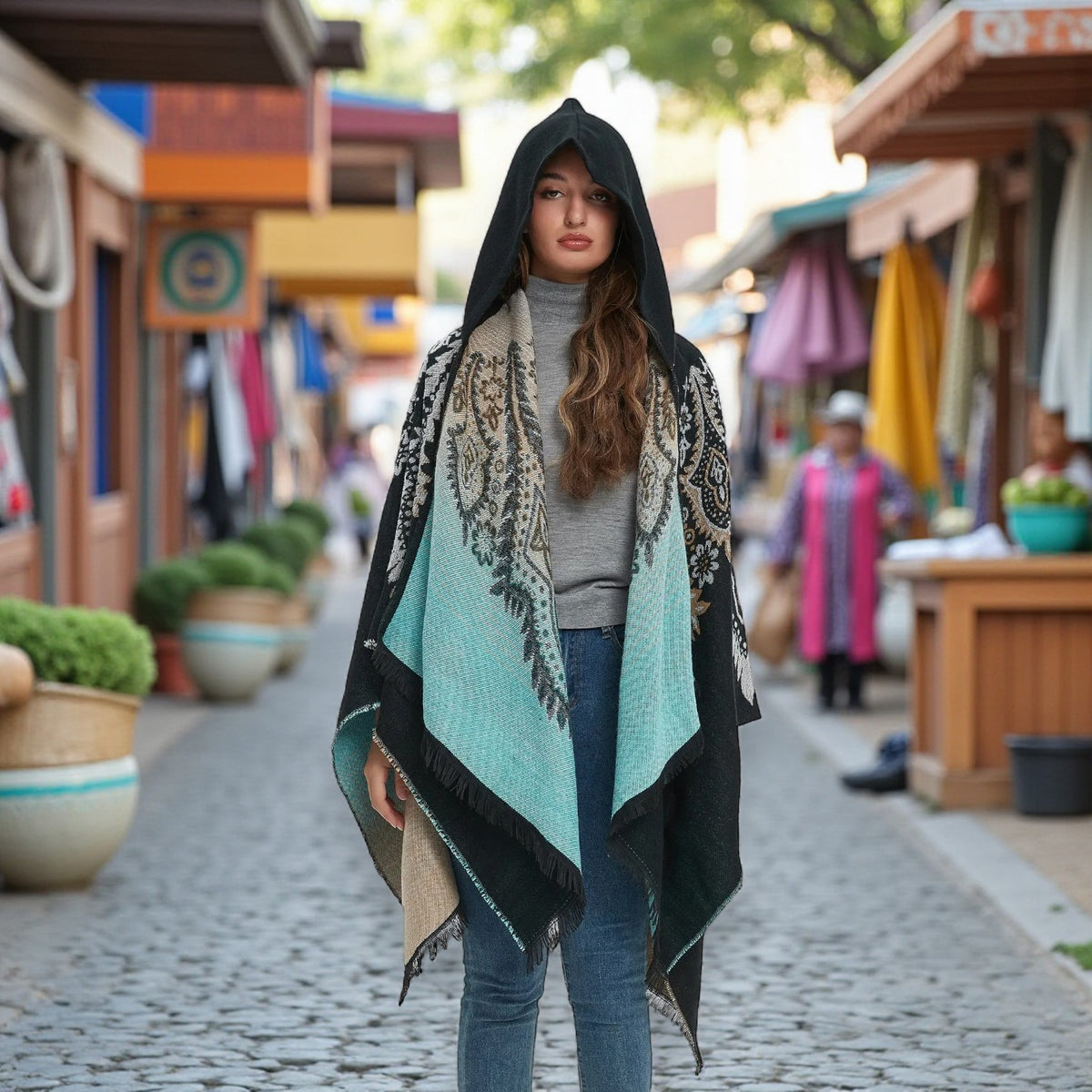 Poncho mexicain femme