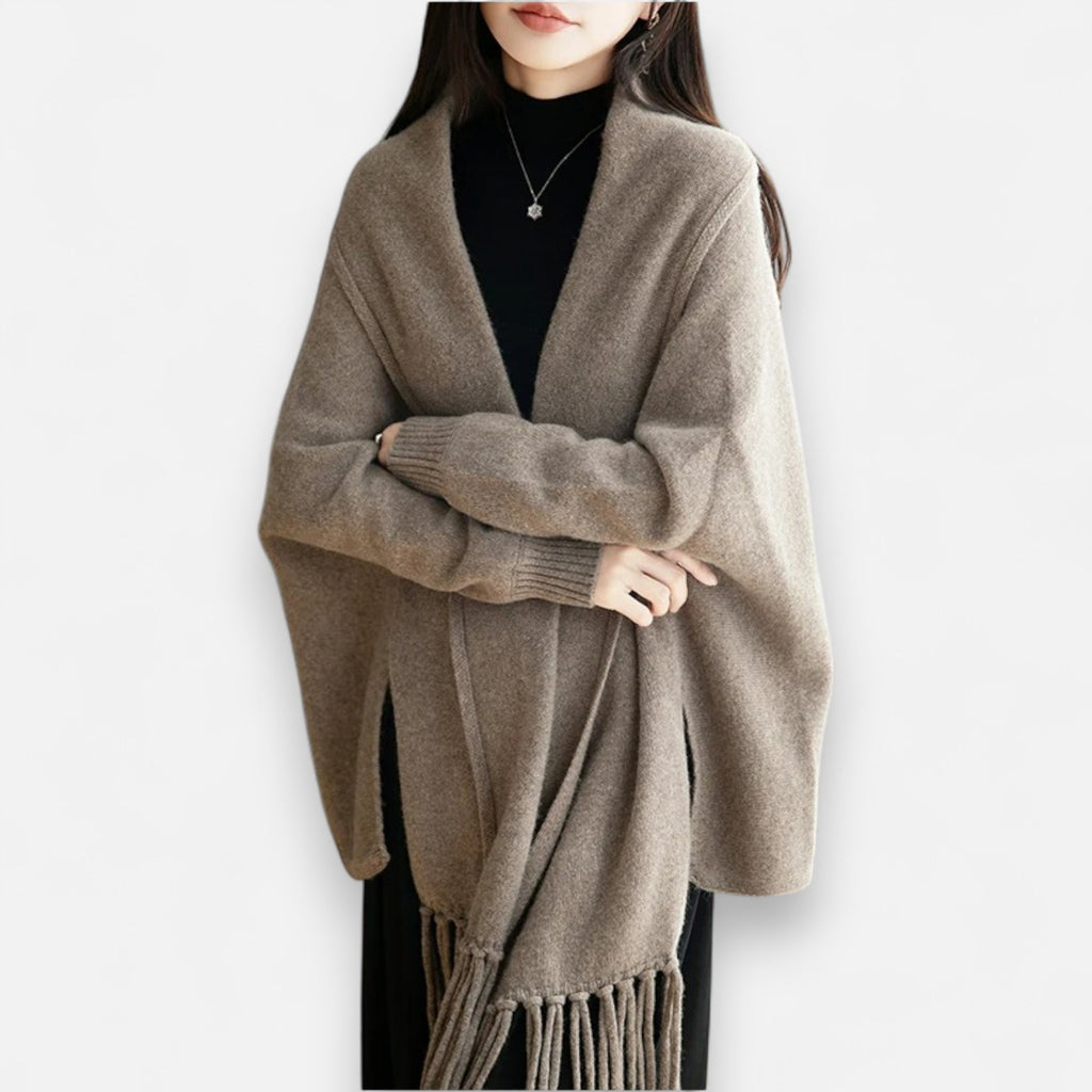 Poncho en laine femme à franges