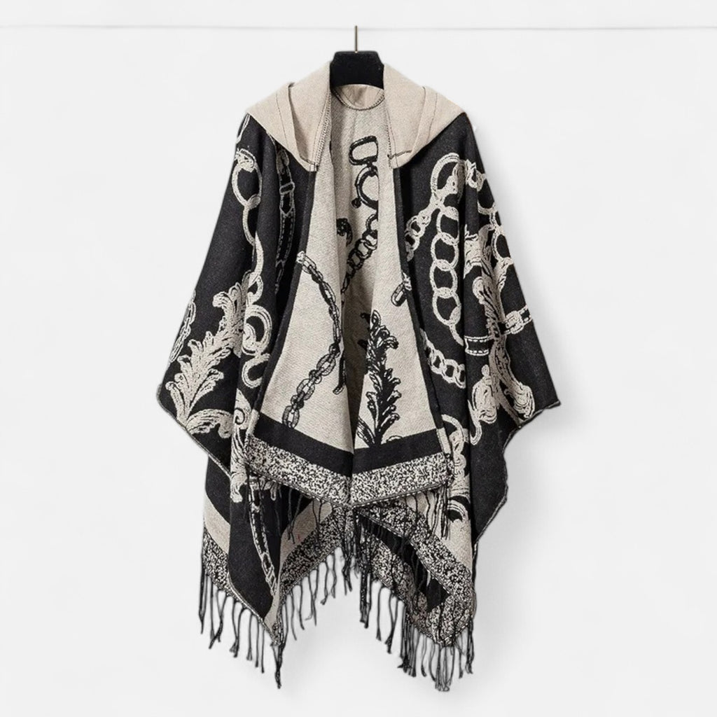 Poncho chaud homme motifs chaînes dorées