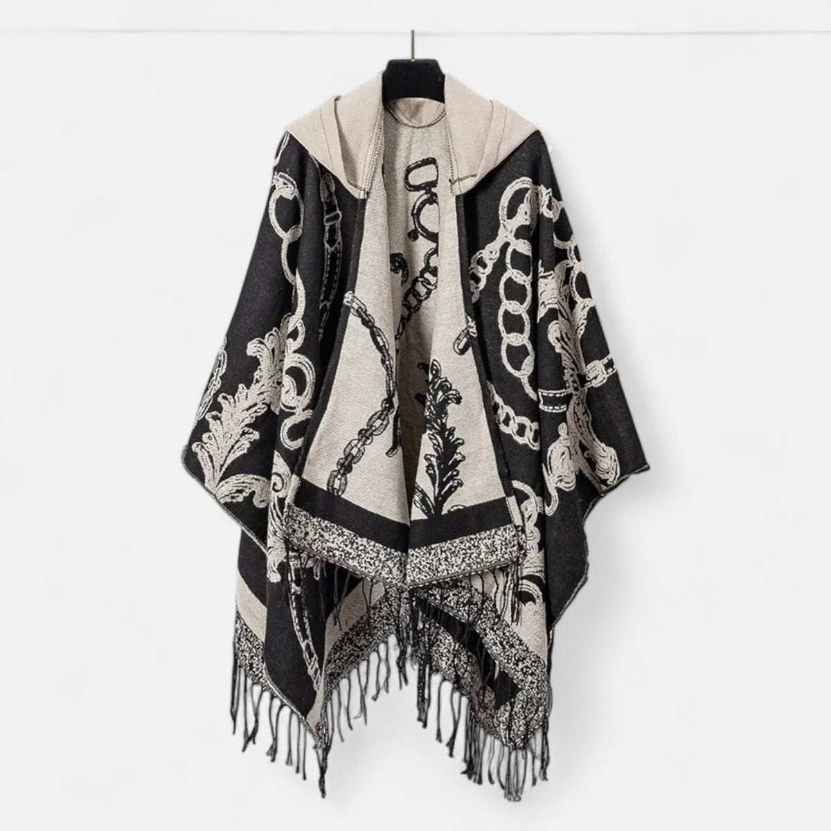 Poncho chaud homme motifs chaînes dorées