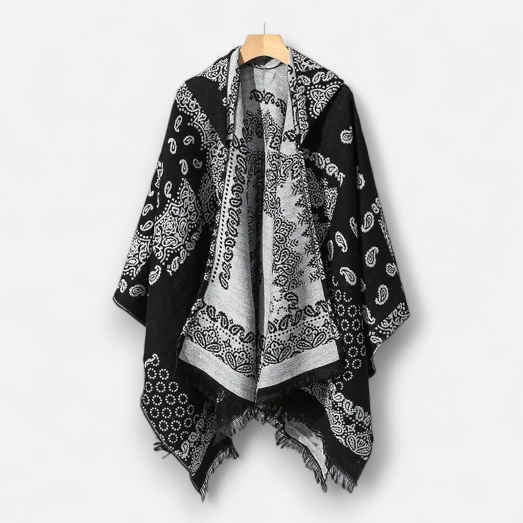 Poncho chaud homme design oriental
