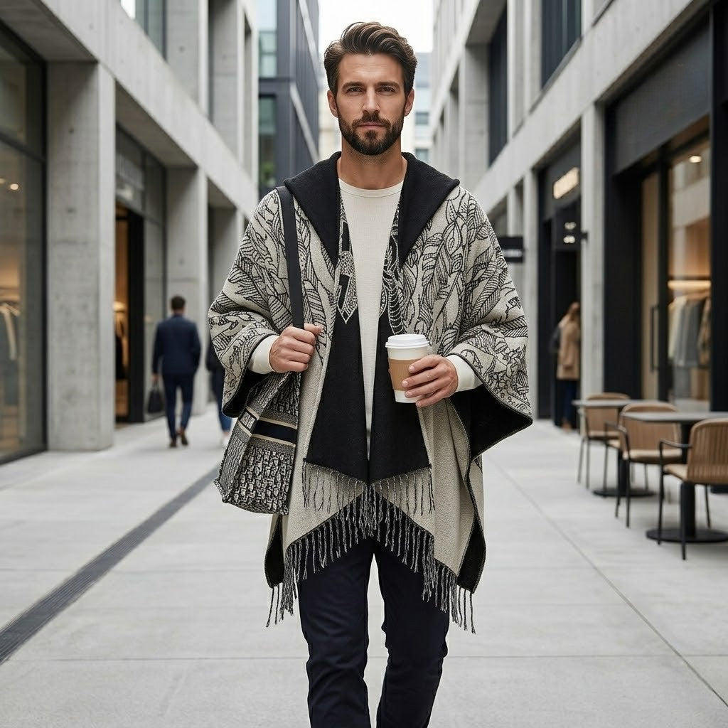Poncho chaud homme élégant à franges