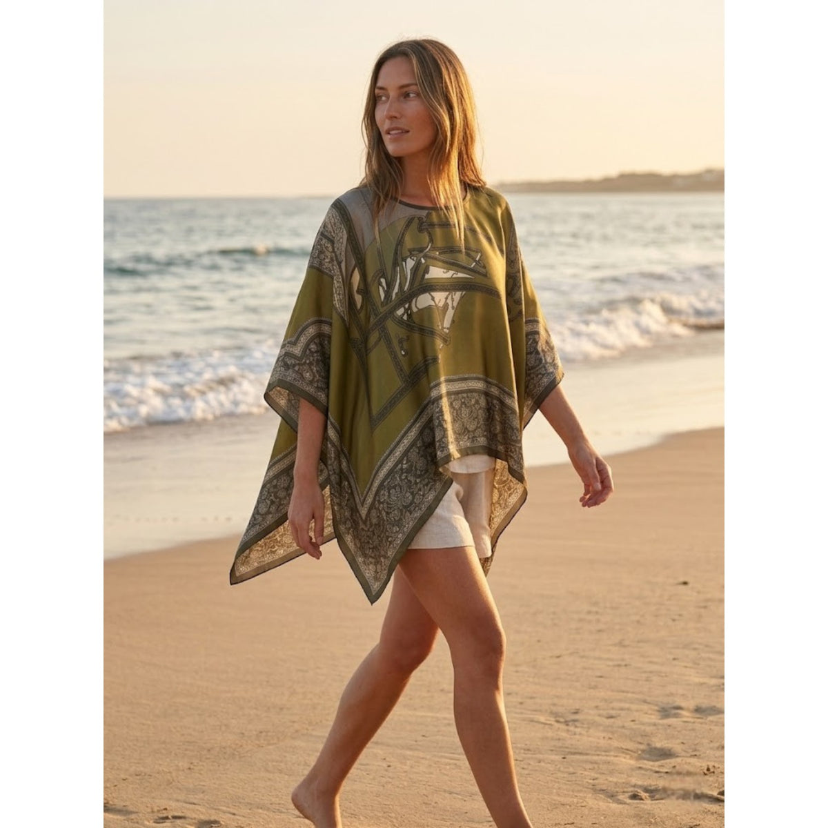 Poncho été femme kaki