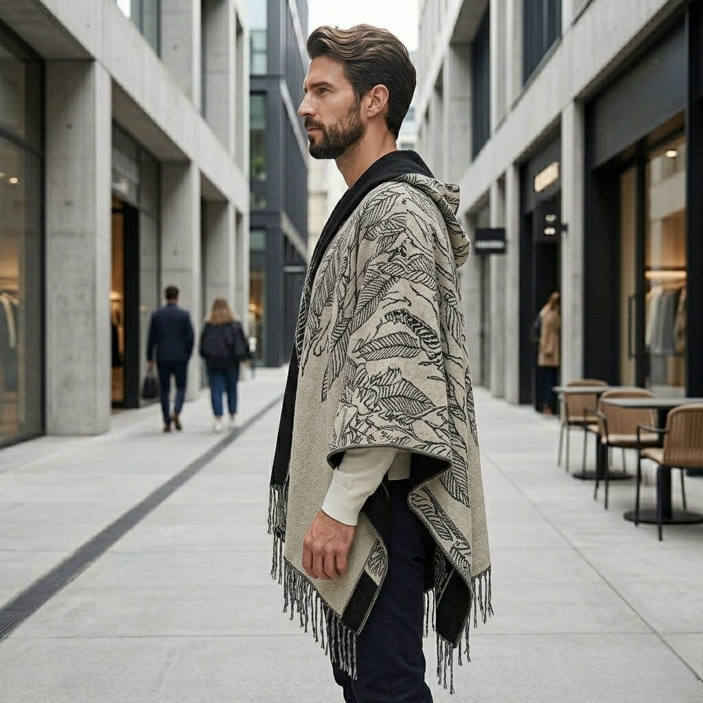 Poncho chaud homme élégant à franges