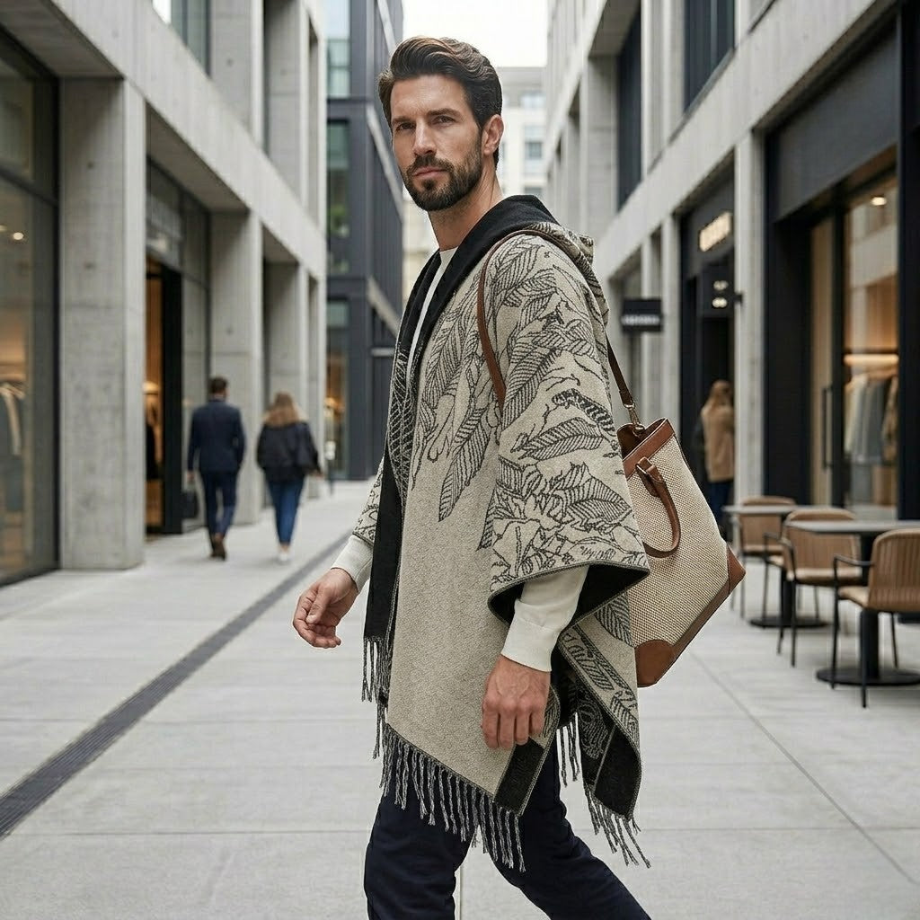 Poncho chaud homme élégant à franges