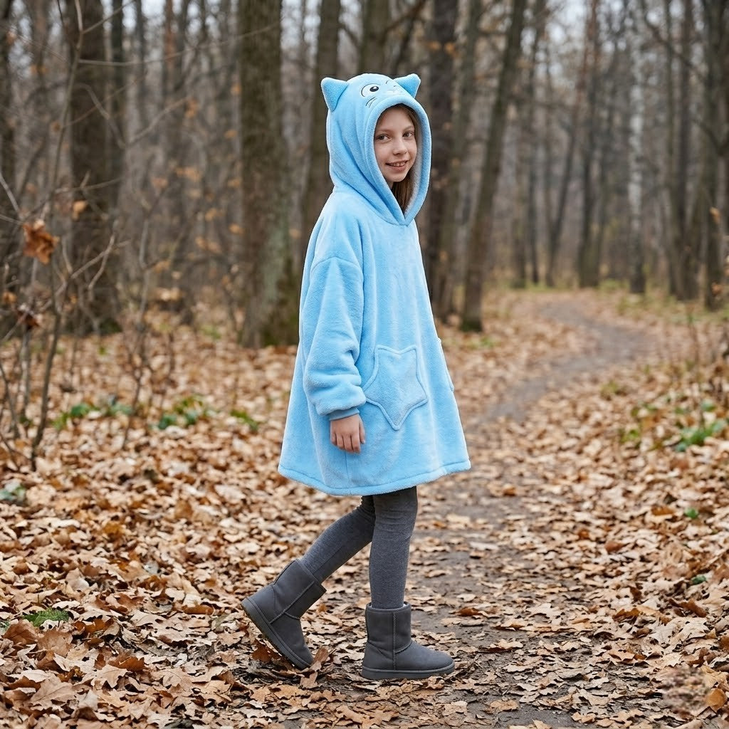 Poncho polaire enfant bleu